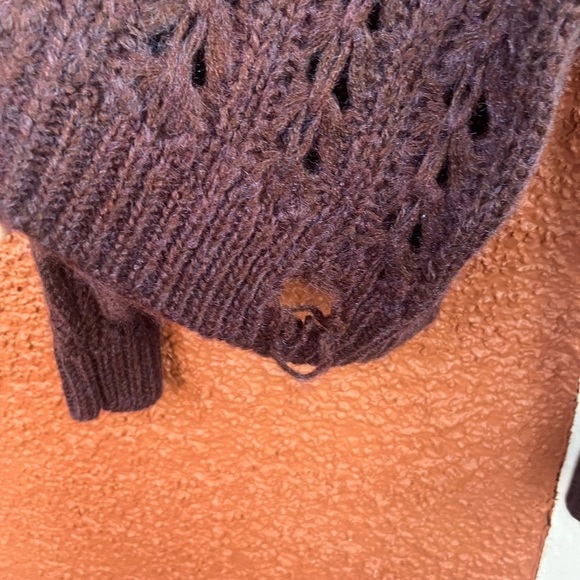 Altard State Womens Small Sweater Plum Distressed Open Knit Long Sleeve Pullover - Picture 4 of 7